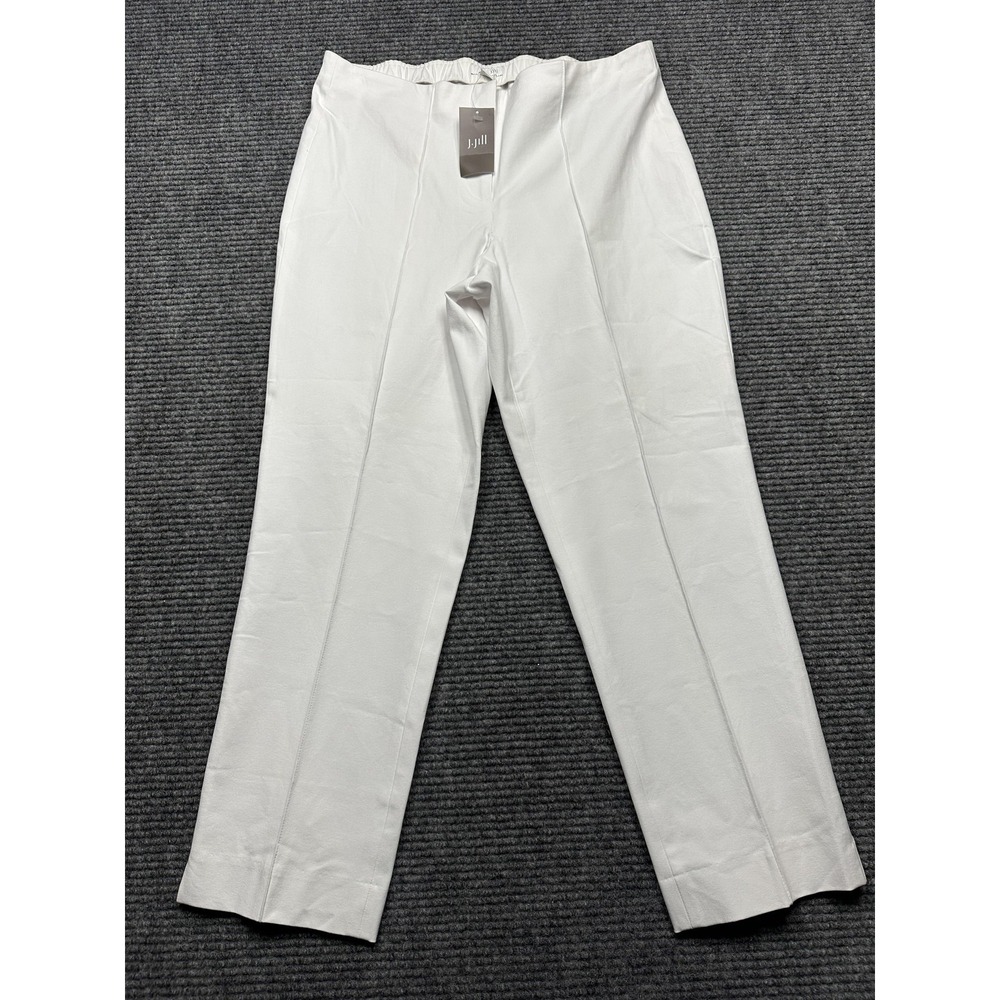 J.Jill Trousers Women 10P White Cotton Blend Elastic Waist Straight Leg